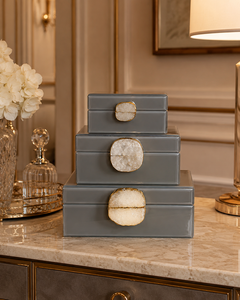 Luxury Grey Color Mirror <b>Glass</b> Decorative Storage Box Set Agate <b>Knob</b> Premium Jewelry Vanity Organizer Boxes Home Decor Lacquered - Product Image 1