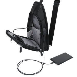 Sac messager pour homme tendance Hip-Hop, rayures noires, décoration à fermoir, compartiment pour ordinateur portable antichoc, port USB, design détachable - Product Image 6