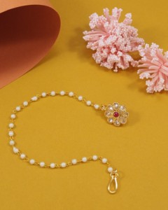 Chaîne de nez plaquée or avec perles Kundan, bijou de mariée pour fiançailles et mariage, design floral en zircon, accessoire de piercing pour femme - Product Image 3