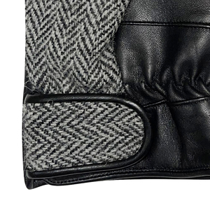 Check Tweed Leather <b>Gloves</b> Real Sheepskin Palm <b>Warm</b> Lined Unisex OEM Bulk Touchscreen Cold Weather Winter Fashion <b>Gloves</b> - Product Image 5