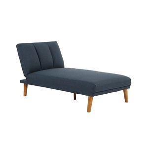 Chaise longue regolabile in polifibra color navy con gambe in legno massello, divano imbottito per soggiorno - Product Image 2