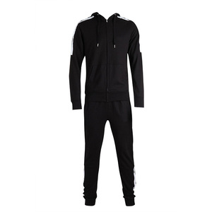 Survêtement à capuche noir pour homme, manches longues, couleur unie, polyester, coupe classique, vêtements d'automne avec poches latérales, fermeture éclair - Product Image 1