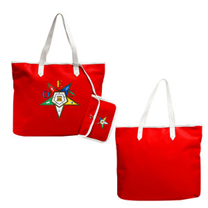 Bolso Tote para Mujer OES, Lona Roja con Diseño de Estrella Bordada, Asas Blancas, Accesorio de Moda para Compras - Product Image 1