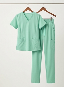 <b>Women</b> V Neck <b>Scrub</b> Set Cotton Polyester Hospital Uniforms Yellow Red Purple Pants Included - Product Image 3