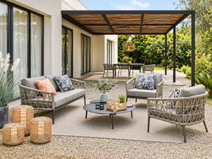 Conjunto de Sofá Moderno de Mimbre para Exteriores con Cojines Grises, Estructura Metálica y Mesa de Centro para Jardín, Patio y Terraza - Product Image 3