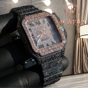 Montre de luxe pour homme de qualité export, entièrement sertie de diamants, en acier inoxydable, boîtier de 41 mm, analogique, mécanique, automatique, verre bleu, fermoir papillon, date - Product Image 6