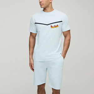 Ensemble court pour homme en coton 100% de haute qualité, style streetwear, uni, avec logo brodé personnalisé, t-shirt oversize à épaules tombantes, ensemble 2 pièces - Product Image 1