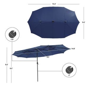 15 Feet Twin Patio Umbrella with 48 Solar LED <b>Lights</b> for Your Outdoor <b>Space</b> - Product Image 4