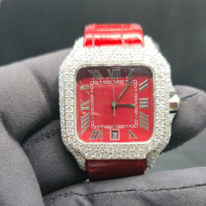 Reloj de Pulsera de Cuarzo Rojo con Números Arábigos, Completamente Decorado con Piedras, en Cuero, Nuevo y Más Vendido, a Precio de Mayoreo - Product Image 4