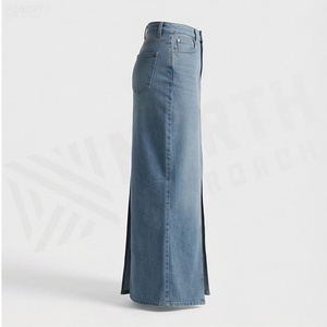 Falda Lápiz de Mezclilla de Cintura Alta con Abertura Frontal, Larga hasta el Suelo, Estilo Minimalista para Mujer, para Todas las Temporadas - Product Image 3