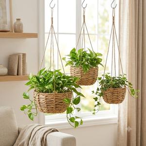 Panier suspendu en jacinthe d'eau tressée écologique, léger, moderne, pour la décoration intérieure, pot de fleurs - Product Image 6