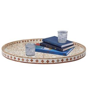 Bandeja Redonda de Madera Hecha a Mano con Incrustaciones de Mosaico Floral, Diseño Árabe, Acabado Liso para Decoración del Hogar - Product Image 4