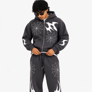 Wholesale Graphic 2PC Tracksuit Set <b>Full</b> <b>Zip</b> <b>Hoodie</b> Matching Sweatpants Cotton Fleece Custom Print Unisex Streetwear - Product Image 4