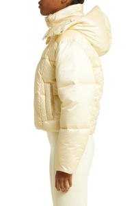 Women's Cream Quilted Hooded Winter <b>Jacket</b> Full Sleeve Short Length Polyester Wadding Zipper Closure - Product Image 5