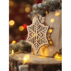 <b>Wooden</b> Snowflake Hanging <b>Ornament</b> Laser Cut Rustic Christmas Tree Decoration Handmade - Product Image 1