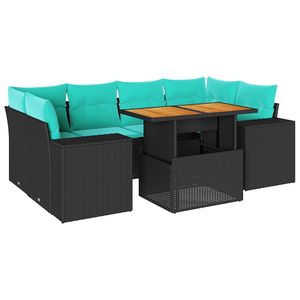 Juego de sofás de patio de ratán sintético negro de 7 piezas con cojines, elegantes muebles de exterior - Product Image 2