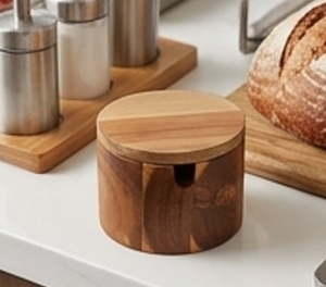 Round Wooden Salt And Sugar Container <b>With</b> <b>Lid</b> Durable Herb Storage Jar For Kitchen And Restaurant Tabletop Use - Product Image 3