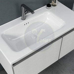 Meuble de salle de bain en contreplaqué avec miroir en verre, vasque en céramique murale - Product Image 6