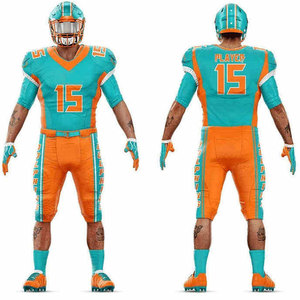 Dolphins American Football Uniform Men's V-Neck Short Sleeve Jersey Pants Set Moisture Wicking Sublimated Print <b>Athletic</b> Fit - Product Image 1