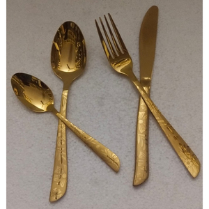 Ensemble de couverts en laiton doré martelé artisanal, style vintage élégant, plaqué or, ustensiles de table pour la maison et les restaurants - Product Image 5