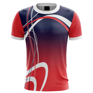 เสื้อยืดกีฬาไล่เฉดสีแดงและกรมท่าสำหรับผู้ชาย พิมพ์ลายแบบระเหิดตามสั่ง ระบายอากาศได้ดี แขนสั้น คุณภาพสูงสำหรับสวมใส่ในชีวิตประจำวัน - Product Image 1