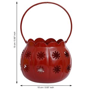 Red Iron Pumpkin Candle <b>Holder</b> Lantern Portable Metal <b>Tealight</b> <b>Holder</b> For Easter Home Decor - Product Image 5