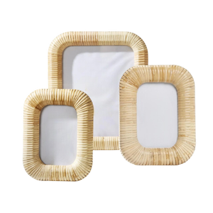 Modern <b>Rounded</b> Rattan UV Printed Photo <b>Frame</b> Set Minimalist Handwoven Eco-Friendly Durable Decorative Art Display Home Decor - Product Image 1
