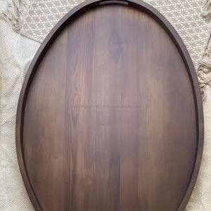 Bandeja para servir refrescos de café de madera de nogal negro Bandeja de madera con asas de metal de la India - Product Image 1