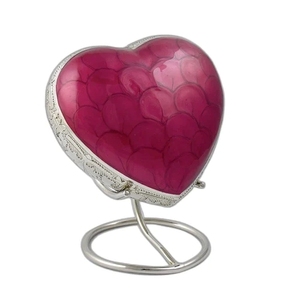 Heart Shaped Aluminium Urn Engraved Silver Trim White Enamel <b>Ashes</b> Token <b>Keepsake</b> Funeral Supplies - Product Image 2
