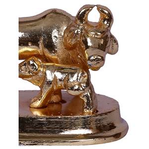 Statue en laiton plaqué or de 1 pouce d'une mère vache et veau sur le trône Sculpture élégante - Product Image 3