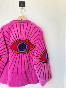 Veste en velours Suzani faite à la main |   Couette matelassée respirante 100 % coton, imprimé numérique brodé motif œil, style bohème, écologique, pour l'hiver - Product Image 2