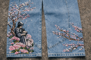 Jeans Herry Blossom para mujer, estilo baggy, denim, streetwear, pantalones anchos con bordado. - Product Image 6