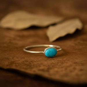 แหวนเทอร์ควอยซ์ธรรมชาติสไตล์เทรนดี้จากแอริโซนา เงินแท้ 925 เครื่องประดับโบฮีเมียนแบบนาวาโฮ ทำด้วยมือ ประดับอัญมณี ของขวัญแทนใจสำหรับวันครบรอบ - Product Image 6