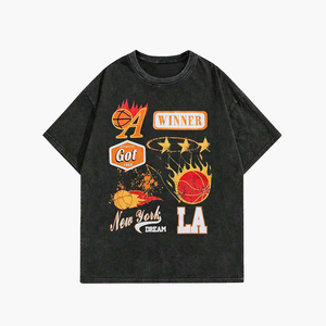 Tendance 2026 : T-shirt décontracté d'été pour homme, 100% Coton, avec impression de patchs lettres personnalisés, délavé à l'acide, effet vieilli, manches courtes et épaules tombantes - Product Image 1