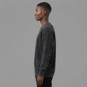 Sweat-shirt surdimensionné en molleton 100 % coton personnalisé, col rond, épaules tombantes, logo brodé, délavé, pour homme, idéal pour l'hiver et les tenues décontractées - Product Image 2