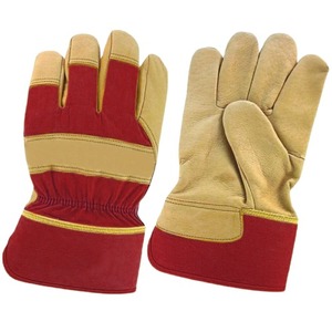 Gants de travail en cuir à doigts entiers, rouge et marron, isolés thermiquement, antidérapants, imperméables, protection UV, pour l'extérieur, hiver, unisexe - Product Image 1
