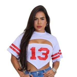 Femmes décontracté Sport Vintage solide col rond haut court Jersey Sublimation manches courtes respirant goutte épaule - Product Image 1