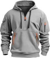 Sweat-shirt à capuche pour homme, demi-zip, manches raglan, couleur unie, avec poche, coupe décontractée classique