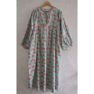 Floral Hand Block Print Cotton Maxi <b>Summer</b> <b>Dress</b> for Women Handmade Natural Waist Washable Ethnic Casual Wear - Product Image 1