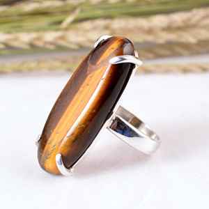 Handmade SHYAM JEWELRS Unisex 925 Sterling Silver <b>Tiger</b> <b>Eye</b> <b>Ring</b> Natural Oval Gemstone Bezel Setting Statement Jewelry - Product Image 3