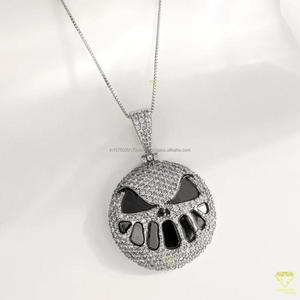 High Shine Cartoon Face Pendant Necklace Featuring Round Moissanite Diamonds In Solid 925 Silver Hip Hop Jewelry - Product Image 3
