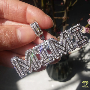 Moissanite Diamond " DM Records " Pendant <b>Chain</b> Custom <b>Name</b> Necklace Luxury Hip Hop Jewelry - Product Image 3