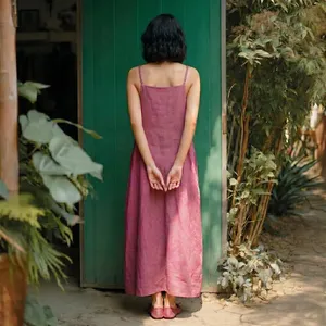 Vestido Largo de Verano para Mujer, Color Rosa, de Algodón y Lino, sin Mangas, con Tirantes Finos, Estilo Casual y Holgado - Product Image 2