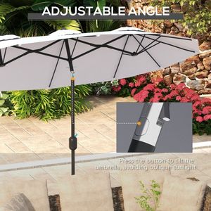 Grande Ombrellone da Esterno 24 cm (9.5'') a Doppia Faccia con Manovella Inclinabile a Pulsante, 3 Prese d'Aria e 12 Stecche per Patio - Product Image 5
