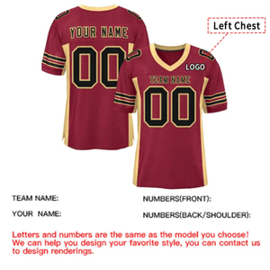 Custom Maroon Gold American Football Jersey V-Neck Short Sleeve Sublimated Print Mesh Breathable Team <b>Name</b> Number Moisture - Product Image 2