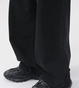 Pantalon en jean bleu foncé tendance 100 % coton délavé, coupe droite, jambe large, grande taille, style streetwear pour homme - Product Image 2