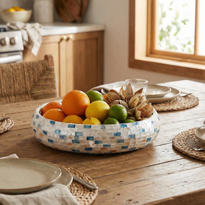 Mother of Pearl Decorative Bowl, Shell Inlay Round Serving Bowl, <b>Mosaic</b> Fruit Bowl & Vanity Organizer - Product Image 4