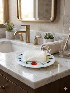 Hermosa Jabonera de Mármol con Incrustaciones de Flores Rojas, Hecha a Mano, para Baño y Decoración del Hogar - Product Image 4