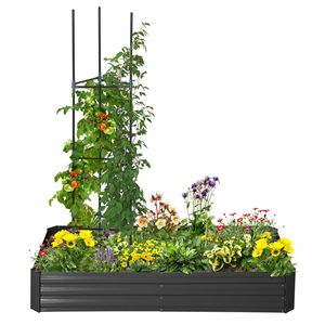 Fioriera rialzata nera 6FT X 3FT X 1FT con telaio in acciaio e asta di supporto, per giardino, recinzioni e cancelli da esterno - Product Image 1