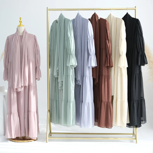 Conjunto de Abaya Abierta de Chifón Transparente con Hiyab para Mujeres Musulmanas, Ropa Islámica para Fiestas y Ramadán, Kaftán de Dubái y Turquía, Kimono Abierto de Crepé - Product Image 5